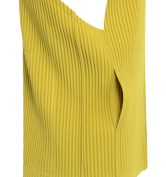 Image 3 of 3 - YELLOW - ISSEY MIYAKE TAILORED PLEATS 2 VEST features a loose tailored fit and round neck. 100% polyester. 