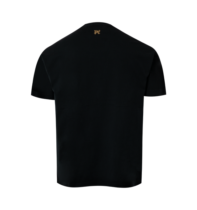 Image 2 of 2 - BLACK - PALM ANGELS Foggy PA Tee featuring short sleeves, crewneck, graphic logo on front and metal monogram patch on back. 100% cotton.  