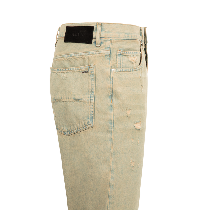 Image 3 of 3 - BROWN - AMIRI MX1 Straight Flare Jean featuring button fly closure, 5-pocket styling and midweight rigid denim with intentional distressing. 100% cotton. Made in Italy.