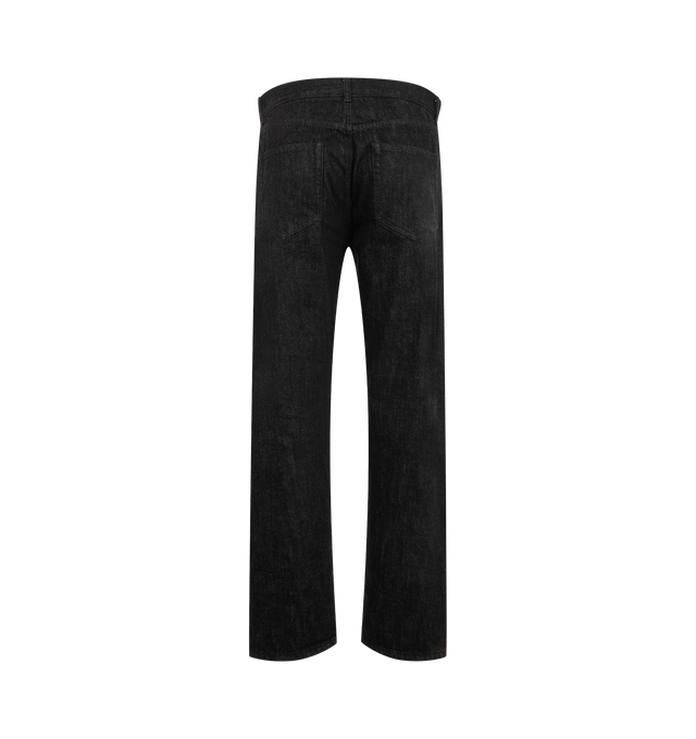 Image 2 of 3 - BLACK - The Row Men's Moe Jean is crafted from Japanese cotton selvedge denim and features a mid-rise waist, a straight-leg silhouette, and classic five-pocket construction. Designed with tonal topstitching throughout, this elevated denim style showcases a distinctly uneven texture and rugged appearance created through a specialized weaving process. Treated to help prevent fraying, the selvedge denim develops character over time while maintaining its durable structure. Main Material: 100% Cot