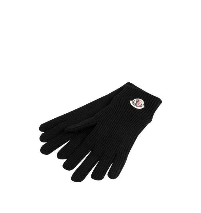 Image 2 of 3 - BLACK - MONCLER Wool Gloves featuring ultra-fine wool, brioche stitch, gauge 7 and a logo patch. 100% virgin wool. Made in Italy.