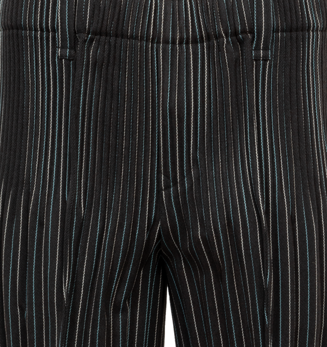 Image 4 of 4 - BROWN - ISSEY MIYAKE TWEED PLEATS PANTS featuring a slim, tapered leg, full-length hem, center seam detail, elastic waistband and two pockets. 100% polyester. 