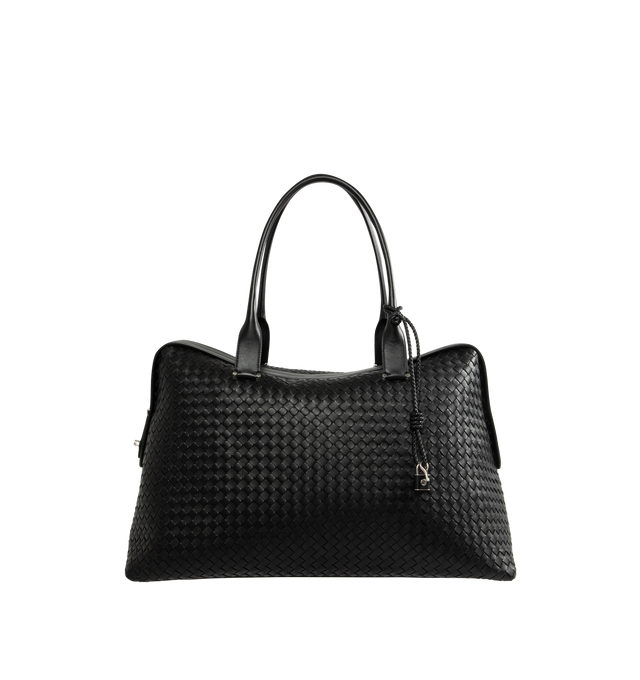 Image 1 of 3 - BLACK - BOTTEGA VENETA Vaporetto Small Weekender Bag featuring supple Intrecciato craftsmanship in nappa leather, a detachable coaxial leather lanyard with functional lock, one main compartment with one zipped pocket and three flat open pockets and lock-secured zipper closure. 13" x 20.1" x 9.8". Lambskin. Lining: nylon. Made in Italy.