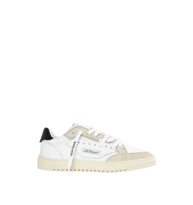 Image 1 of 5 - WHITE - OFF-WHITE 5.0 Sneaker featuring suede panelling, contrasting heel counter, logo patch to the side, branded footbed, logo-print tongue, front lace-up fastening, signature Zip Tie tag, round toe and flat rubber sole. 60% leather, 40% cotton. Sole: rubber. 
