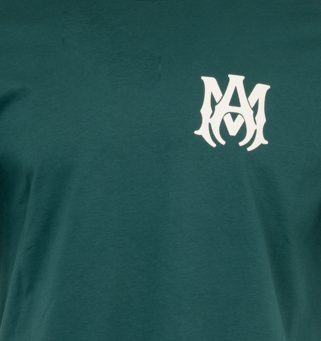 Image 3 of 4 - GREEN - AMIRI MA Logo Tee featuring short sleeves, crew neck, regular fit and logo on chest and back. 100% cotton.  