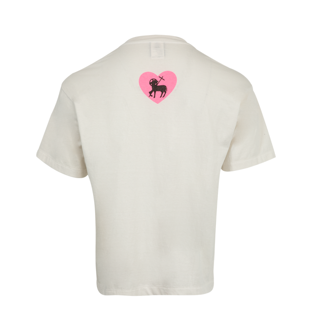 Image 2 of 2 - WHITE - SAINT MICHAEL Heart Saint T-shirt featuring a ribbed crewneck, short sleeves and front and back graphic print. 100% cotton. Made in Japan.