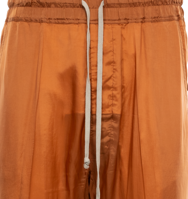 Image 4 of 4 - BROWN - RICK OWENS drawstring cropped pants in heavy cotton poplin with above-ankle length and dropped crotch, elasticized waist with drawstring, concealed fly, two side front pockets and two square back pockets. 97% COTTON  3% ELASTANE. 