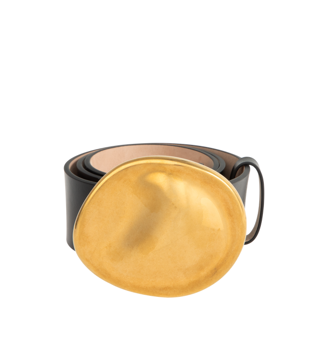 Image 1 of 2 - BLACK - KHAITE Keefe Belt featuring a sculptural domed buckle, soft and supple calfskin and jewelry-grade hardware is crafted in Italy of 18-karat-gold-plated brass. 100% calfskin. Made in Italy.