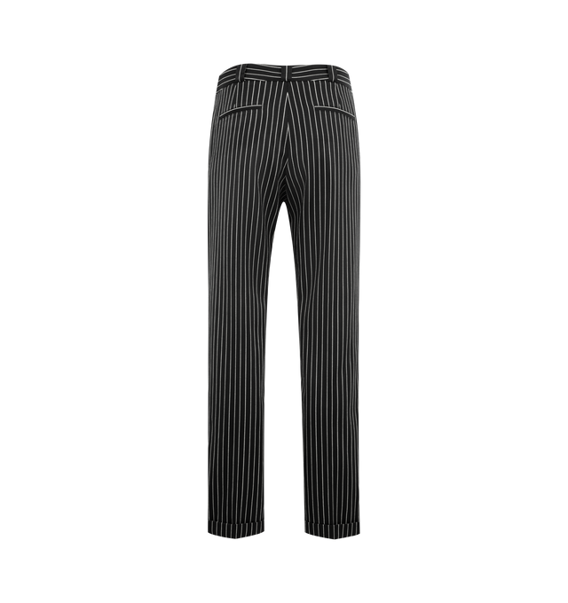 Image 2 of 3 - BLACK - TOM FORD Striped Trousers featuring a concealed front button, hook and zip fastening, belt loops, stripes throughout, side slit pockets and two rear welt pockets. Wool, cotton. Made in Italy.