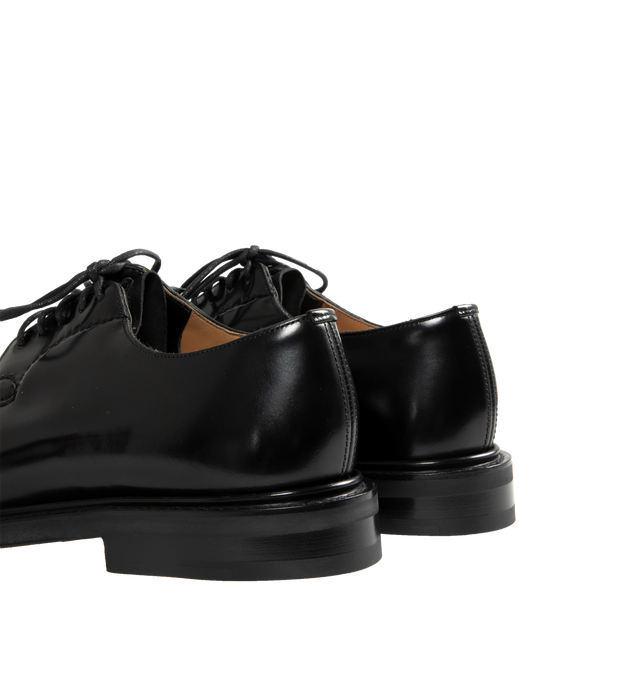 Image 3 of 4 - BLACK - CHURCH'S Shannon Polished Leather Derby Shoes featuring whole-cut leather with polished binder finish, hand stitching to eyestay, stacked heel, round toe, lace-up vamp, blind eyelets, leather laces and logo crest on the footbed and sole.