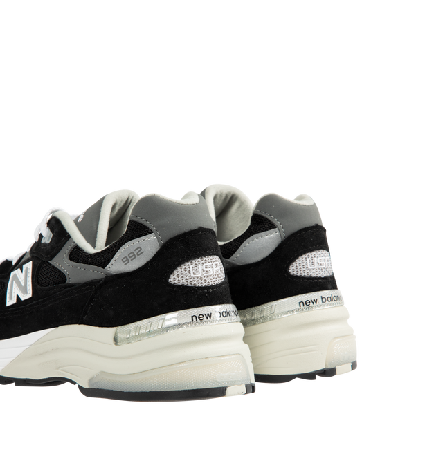 Image 3 of 5 - BLACK - NEW BALANCE Made in USA 992 Core Sneaker featuring ABZORB cushioning at heel and forefoot, combination ENCAP and C-CAP midsole, reflective accents, NDurance rubber outsole, suede overlays and mesh upper.