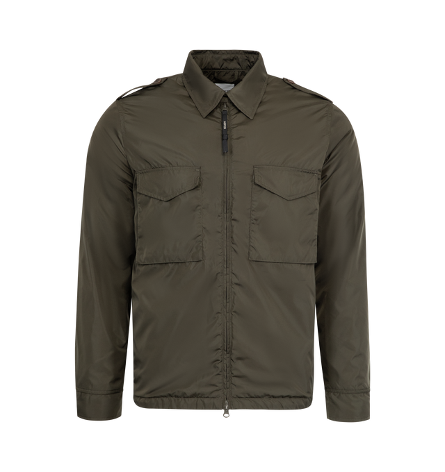 Image 1 of 2 - GREEN - ASPESI Field Shirt featuring military-inspired shirt, zip front fastening, two flap patch pockets on the chest and a classic collar.