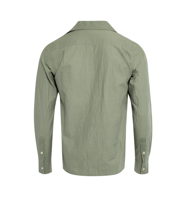 Image 2 of 2 - GREEN - LITE YEAR Camp Collar Shirt featuring button up closure, button cuffs and Japanese Miracle Wave fabric, soft and durable. 100% cotton. 