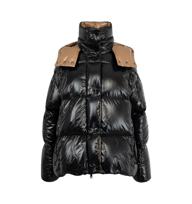 Image 1 of 4 - BLACK - MONCLER Parana Jacket featuring crafted from nylon laqu, nylon laqu lining, down-filled, detachable and adjustable hood, zipper and snap button closure, zipped pockets, elastic cuffs and logo. 100% polyamide/nylon. Padding: 90% down, 10% feather.