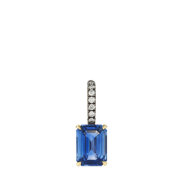 Image 2 of 3 - BLUE - JEMMA WYNNE Blue Sapphire rectangle and Diamond Prive Charm featuring 18kt yellow gold, One of a Kind, blue shapphire rectangle stone set in yellow gold with blackened pave diamond bail. 1.65CT sapphire, .06CT diamond. 16.5MM. Hirshleifers offers a range of initial pieces from this collection in-store. For personal consultation and detailed information about jewelry, please contact our dedicated stylist team at personalshopping@hirshleifers.com. This item may be restricted for online p