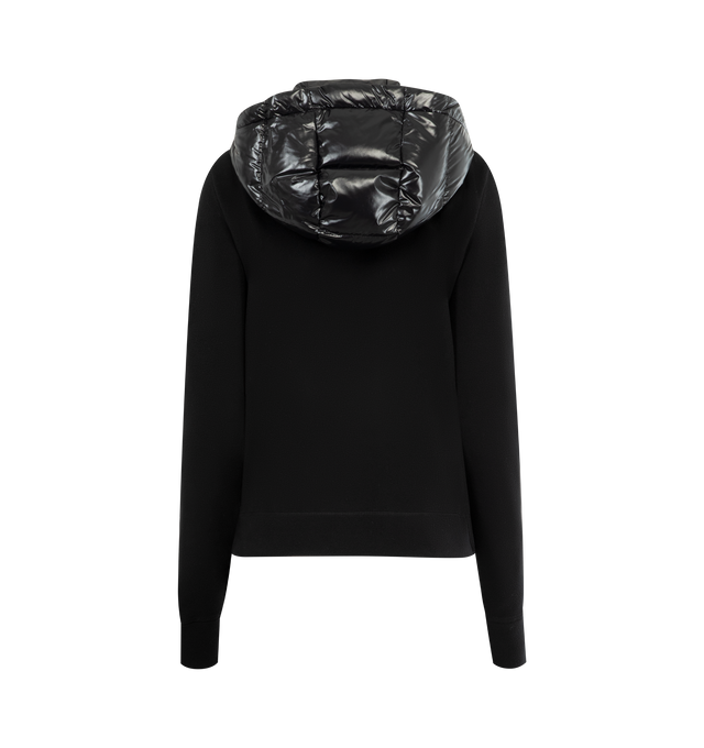 Image 2 of 3 - BLACK - MONCLER GRENOBLE Padded Zip-Up Hoodie featuring stretch fleece, down-filled nylon laqu front and hood, nylon lining, adjustable hood and YKK AquaGuard Highly Water Resistant zipper closure. 93% polyester, 7% elastane/spandex. 100% polyamide/nylon. Padding: 90% down, 10% feather.