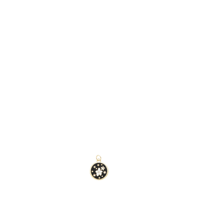 Image 1 of 2 - GOLD - FOUNDRAE Resilience: Petite Champleve Medallion featuring 18-karat gold. Diamond weight: .014 carat. Medallion measures 15mm. Champleve enamel: an ancient enameling technique in which troughs are cast in gold and filled with vitreous enamel. The piece is fired until the enamel fuses with the gold and is then polished until smooth. Hirshleifers offers a range of pieces from this collection in-store. For personal consultation and detailed information about jewelry, please contact our ded