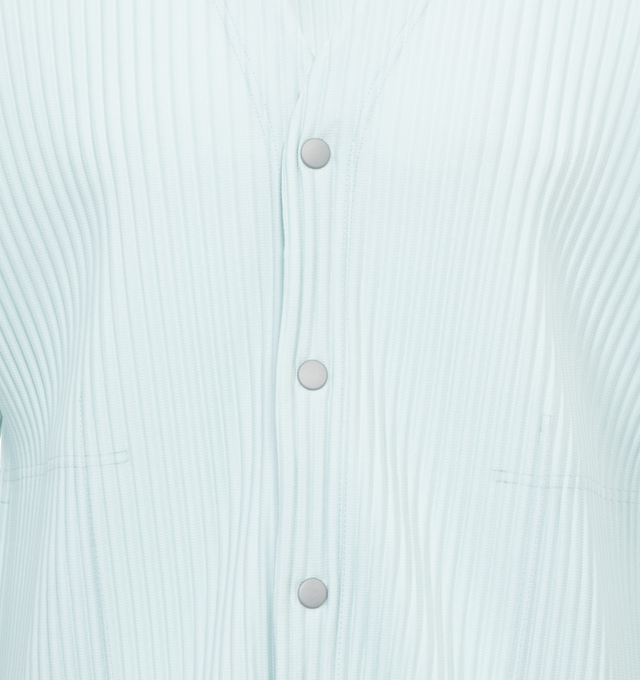 Image 4 of 4 - BLUE - ISSEY MIYAKE BASICS CARDIGAN featuring button-up front closure, straight shape and full length sleeves. 100% polyester. 