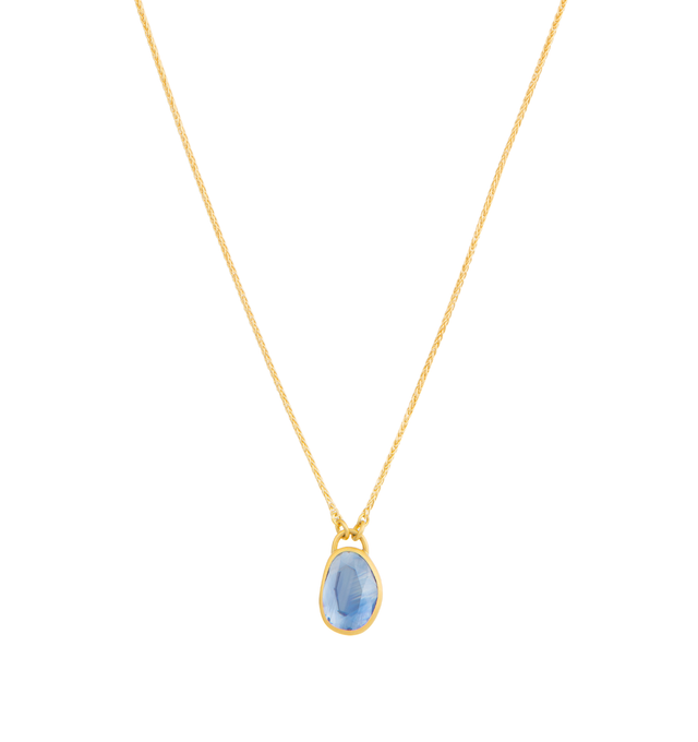Image 1 of 1 - BLUE - Eli Halili Blue Sapphire Pendant Necklace is handcrafted in 22K gold and features a 3.12-carat blue sapphire with a double rose cut and distinctive amorphic shape, highlighting the gemstone's natural character and unique beauty. Suspended from a 22-inch 18K gold Spiga chain, this fine jewelry necklace showcases Eli Halili's signature artisanal approach with an organic, one-of-a-kind aesthetic. Main Material: 22K Gold. Chain: 18K Gold. Gemstone: 3.12 CT Blue Sapphire. Cut: Double Rose C
