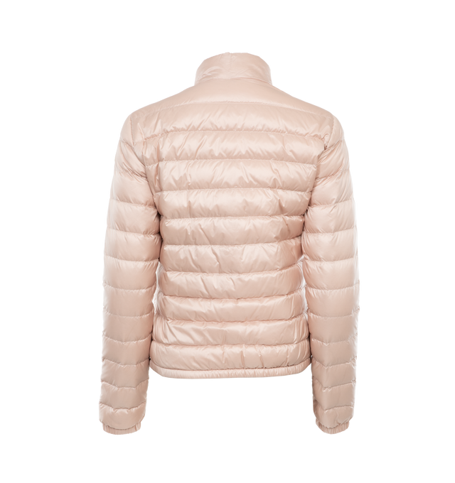 Image 2 of 3 - PINK - MONCLER Lans Short Down Jacket featuring tech fabric with down fill, standup collar featuring snap buttons, zip-up closure, flap pockets and logo patch at sleeve. 100% polyamide/nylon. Padding: 90% down, 10% feather. Made in Armenia. 