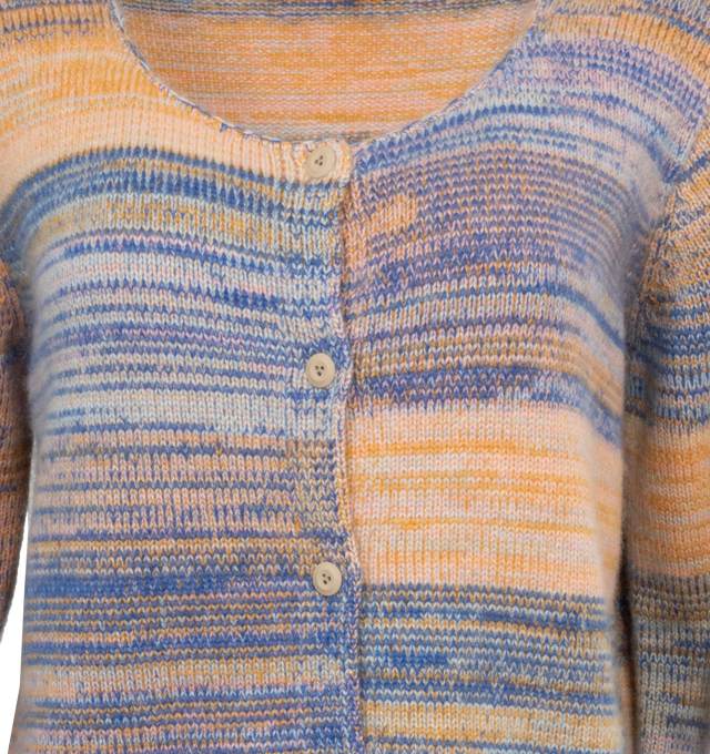 Image 3 of 3 - MULTI - THE ELDER STATESMAN Cosmic Striped Cardigan featuring scoop neckline, front button placket and rolled cuffs and hem. 100% cashmere. Made in USA. 