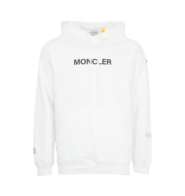 Image 1 of 3 - WHITE - Moncler x FRGMT Bunny & Bear Logo Hoodie featuring cotton fleece, fixed hood, kangaroo pockets and printed bunny and bear motif and logo details. 100% cotton.