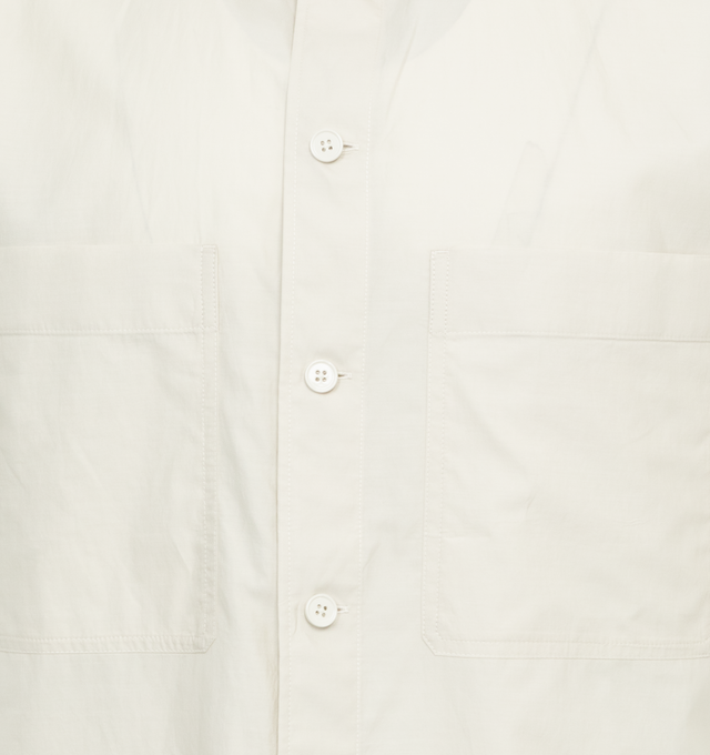 Image 3 of 3 - WHITE - LEMAIRE Pyjama Shirt featuring relaxed fit, below-the-elbow sleeves, classic collar, mother-of-pearl buttons and two front patch pockets. 80% cotton, 20% silk. Made in Portugal. 