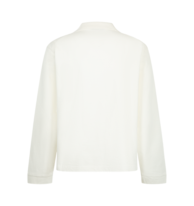 Image 2 of 2 - WHITE - Studio Nicholson Alyk Long Sleeve Polo is crafted from heavyweight dry cotton jersey and features a refined rugby-inspired silhouette designed for everyday wear and effortless layering. Detailed with a spread collar, three-button placket, ribbed cuffs, and a split hem, it combines the durability of classic sportswear with the brand's minimalist aesthetic. Main Material: 100% Cotton. Made in Portugal.