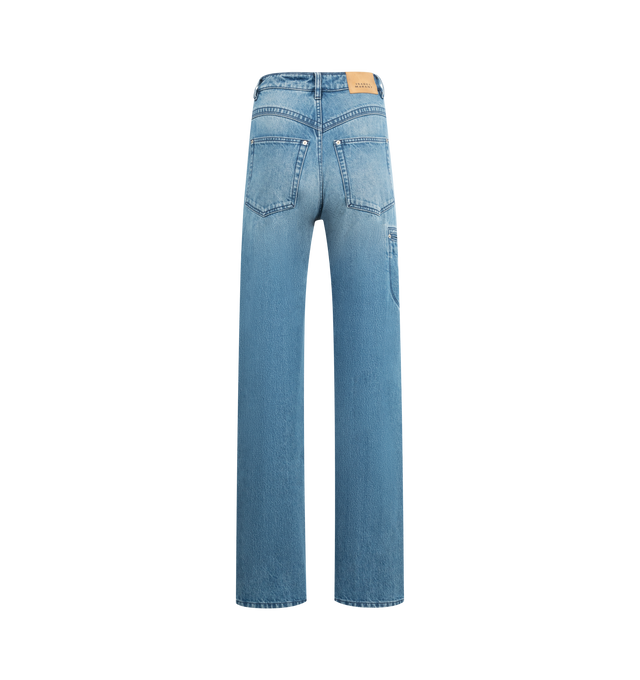 Image 2 of 3 - BLUE - ISABEL MARANT Stely Jean featuring an exposed front zip, front pintucks, a pointed yoke and five-pocket style. 100% cotton.