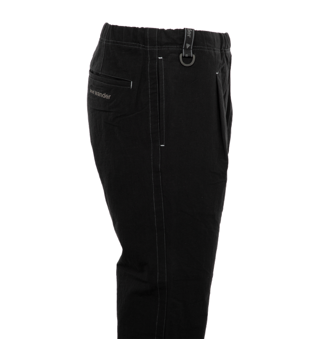 Image 3 of 4 - BLACK - AND WANDER 87 Linen Drawstring Pants featuring elastic waist, side slit pockets, back welt pocket, pleated front and contrast stitching.  