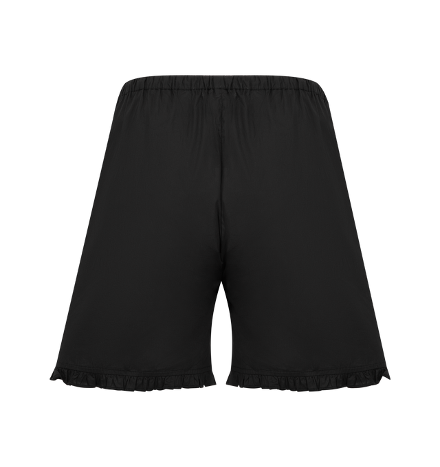 Image 2 of 3 - BLACK - DEIJI STUDIOS Flounce Short featuring an easy pull-on short, flounce hem, gathered elastic waistline, removable waist tie, twin button detail and deep side pockets in mid length for a relaxed fit. 100% organic cotton poplin.