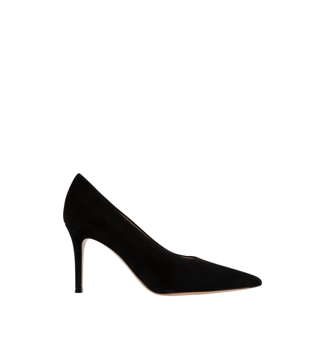 Image 1 of 4 - BLACK - GIANVITO ROSSI Robbie Pumps featuring calf suede, 85mm stiletto heel, slip-on style, pointed toe, branded leather insole and leather outsole.