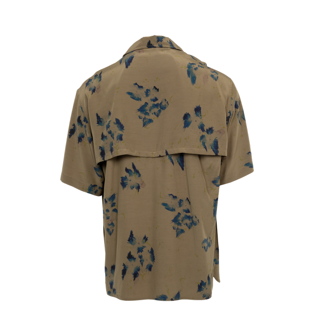 Image 2 of 3 - BROWN - LEMAIRE Summer Shirt featuring short sleeves, single patch pocket on the chest, loose fit, Col workwear, mother-of-pearl buttons, ventilated open back and side slits. Made in Hungary. 