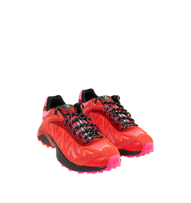 Image 2 of 5 - RED - SALOMON XT Whisper Aries Sneaker featuring traditional lacing system with eyelets, textile and leather upper, agileChassis system, OrthoLite diecut sockliner, textile lining, chevron lugs mud contaGRIP. 100% polyester.