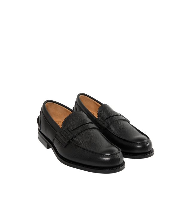 Image 2 of 4 - BLACK - CHURCH'S Soft Pembrey Loafer featuring signature apron stitching, grain calfskin upper, leather lining and footbed, soft rubber sole with Church's & Co. logo and flexible Goodyear 2.0 construction. Made in England.