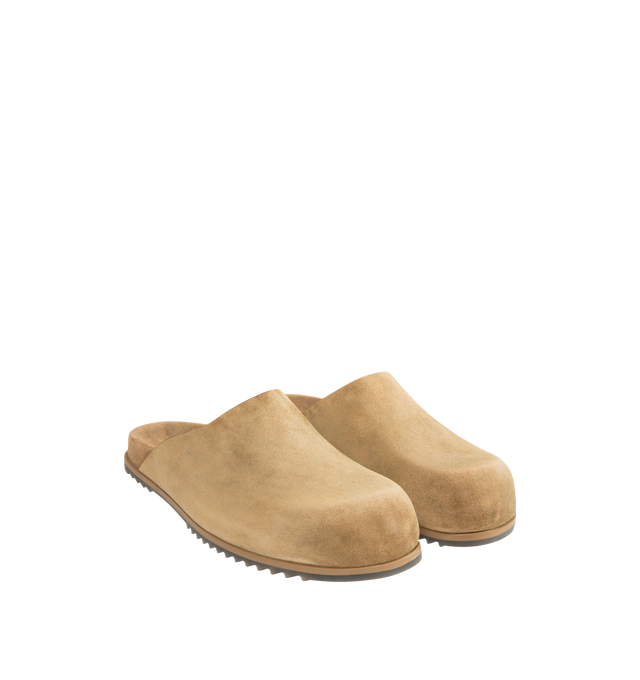 Image 2 of 4 - BROWN - RICK OWENS Granola Mules featuring rounded toe, logo-printed midsole and rubber outsole. 100% suede. Made in Italy.
