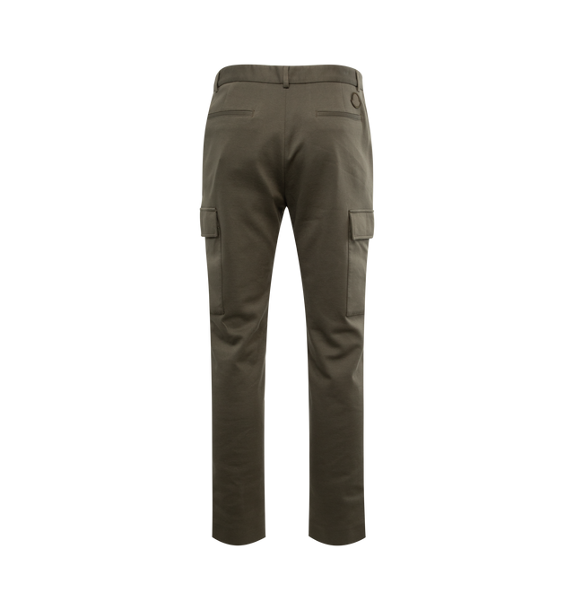 Image 2 of 3 - BROWN - MONCLER Cargo Trousers featuring zipper and snap button closure, side pockets, zipped back pocket and logo patch. 92% cotton, 8% polyamide/nylon. Made in Romania. 
