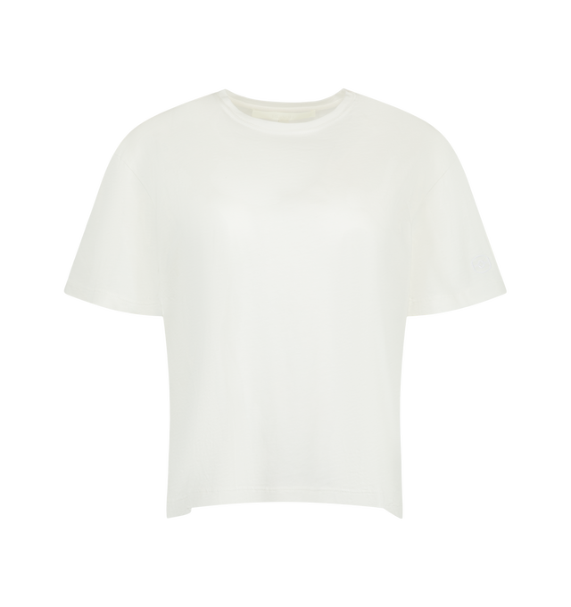 Image 1 of 2 - WHITE - Radh Women's The Laurent T-Shirt is crafted from lightweight organic cotton and features a classic crewneck silhouette with a soft, fluid hand feel. Cut for an easy, understated fit, this designer essential is refined in proportion for everyday versatility and finished with discreet Radh emblem embroidery at the sleeve. Main Material: Organic Cotton.