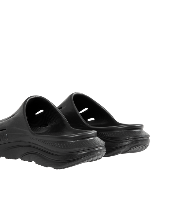 Image 3 of 4 - BLACK - HOKA Ora Recovery Slide 3 featuring perforated rubber upper with EVA sole, slip-on styling and molded footbed.