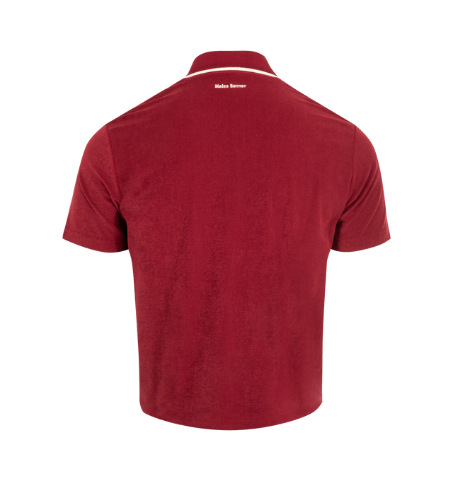 Image 2 of 2 - RED - Adidas x Wales Bonner Terry Polo featuring classic polo, textured terry cotton, embroidered Wales Bonner and Trefoil logos, polo collar and regular fit. 78% cotton, 22% polyester.