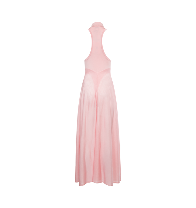 Image 2 of 2 - PINK - ALAIA Flared Dress featuring midi length, sleeveless, fitted body and flared skirt, straps cross at the back and made from shiny viscose. 88% viscose, 11% polyamide, 1% polyurethane. Made in Italy. 