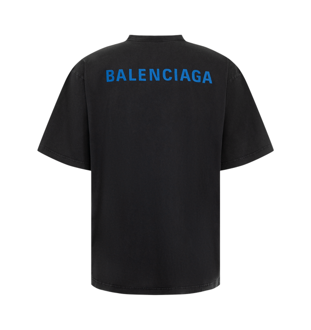 Image 2 of 2 - BLACK - Balenciaga Men's Medium Fit T-Shirt is crafted from dry cotton jersey and features a crewneck, short sleeves, and Balenciaga Back artwork embroidered at the front and back. Main Material: 100% Cotton. Trimming: 99% Cotton, 1% Elastane. Embroidery: 100% Polyester. Made in Portugal.