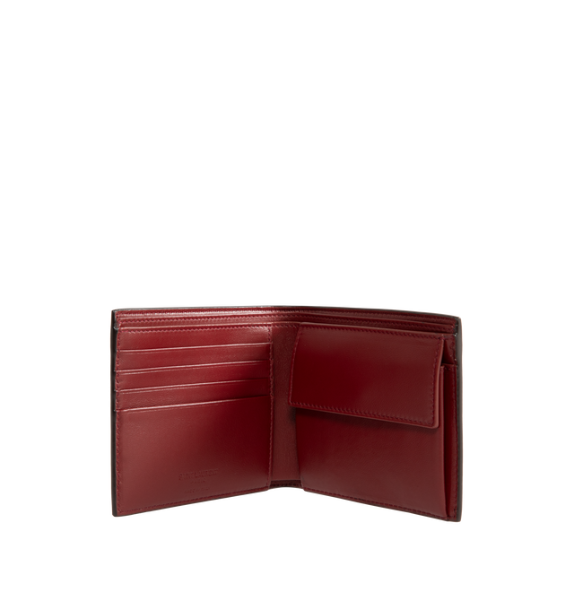 Image 3 of 3 - BROWN - Saint Laurent Men's Soho Calfskin Bi-Fold Wallet is crafted from premium calfskin and features an embossed Saint Laurent Paris signature, a contrasting interior, bronze-tone hardware, eight card slots, two bill compartments, and two receipt compartments. This designer leather wallet combines timeless craftsmanship with everyday functionality. Main Material: Calfskin. Dimensions: 11 x 9.5 x 2.5 cm. Made in Italy.