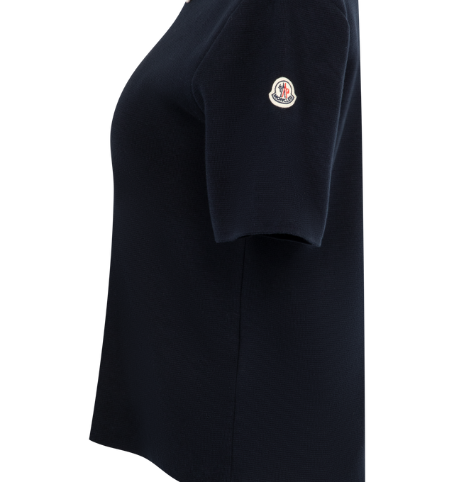 Image 3 of 3 - NAVY - MONCLER Knit Polo featuring knit collar, gauge 7, short sleeves and snap button closure. 100% cotton.