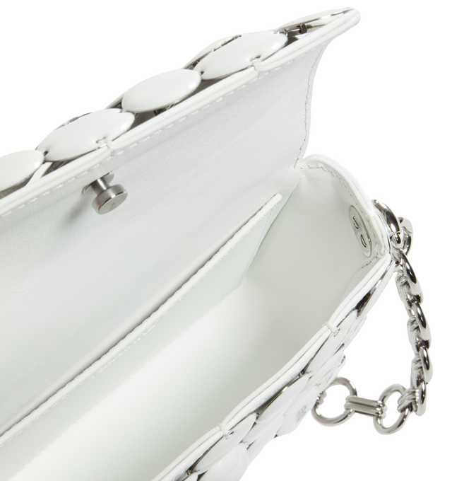 Image 3 of 3 - WHITE - RABANNE Button Flap Shoulder Bag featuring front flap with magnetic closure and fixed metal chain strap 85% brass, 15% zamak. 