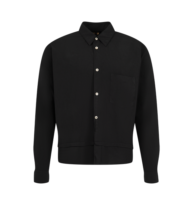 Image 1 of 2 - BLACK - Comme des Garons Homme Plus Men's Shirt is crafted from cotton and features a classic shirt collar, long sleeves, buttoned cuffs, and a button-front closure. Part of the Fall/Winter 2025 collection, this refined style showcases the brand's signature blend of timeless tailoring and avant-garde design through a clean, minimalist silhouette. Main Material: 100% Cotton. Collar: Classic Shirt Collar. Closure: Button Front. Sleeves: Long Sleeve. Cuffs: Buttoned Cuffs. Color: White. Made in