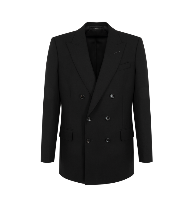 Image 1 of 2 - BLACK - Tom Ford Mens Jacket is crafted from high-twist broken twill wool. Features a peak lapel, fully lined interior, double back vents, and a tailored silhouette. Main Material: 100% Wool; Lining: Fully Lined. Made in Italy.
