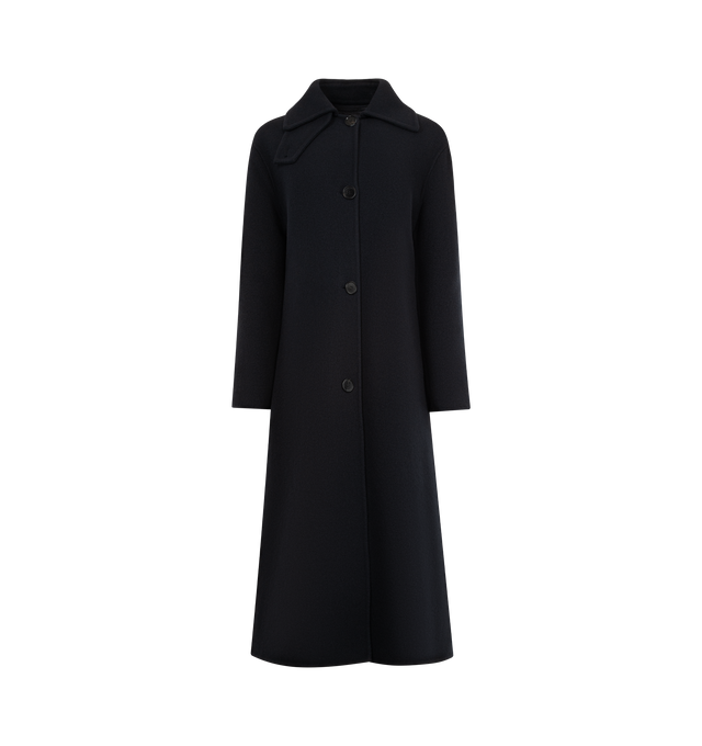 Image 1 of 4 - NAVY - MONCLER GENIUS X JIL SANDER Barrelene 3-in-1 Wool Coat featuring double wool, viscose lining, detachable down-filled nylon inner with snap button closure, button closure and detachable metal logo pin. 100% virgin wool. Lining: 100% viscose/rayon. 100% polyamide/nylon. Padding: 90% down, 10% feather. Made in Italy.