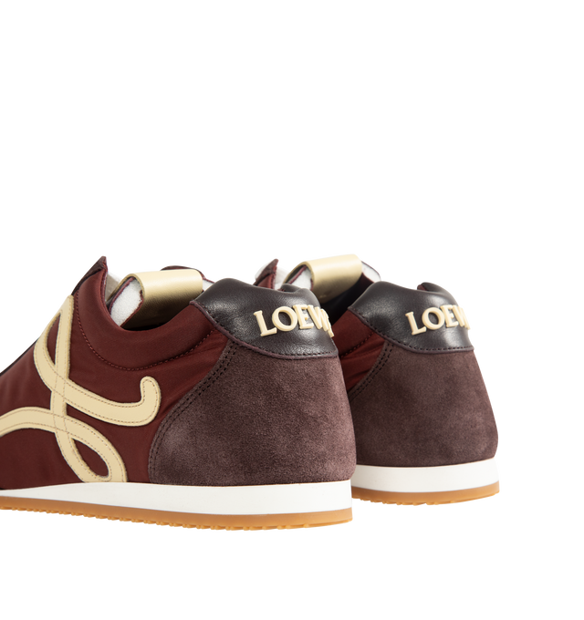 Image 3 of 5 - BROWN - LOEWE Ballet Runner 2.0 Sneaker in nylon and calfskin featuring an asymmetrical toe shape, a sock-like internal structure, L monogram at the side, embossed Anagram on the tongue and a lightweight rubber outsole that extends to the toe cap. 20mm heel. Nylon/suede. Made in Italy.