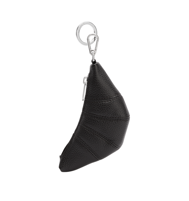 Image 1 of 2 - BLACK - LEMAIRE Mini Croissant Keyring featuring hook & split ring with engraved logo, compartment (can contain Airpods or change) and zipped closure. 100% lamb. Lining: 100% cotton.